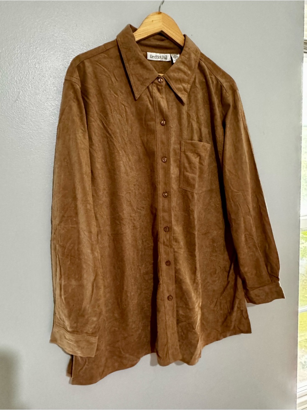 Vintage Soft-Touch Brown Women Plus Size Button-Up Shirt Jacket